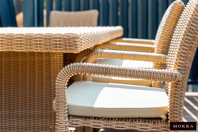 MOKKA BELLA стол прямоугольный с деревянной столешницей, соломенный