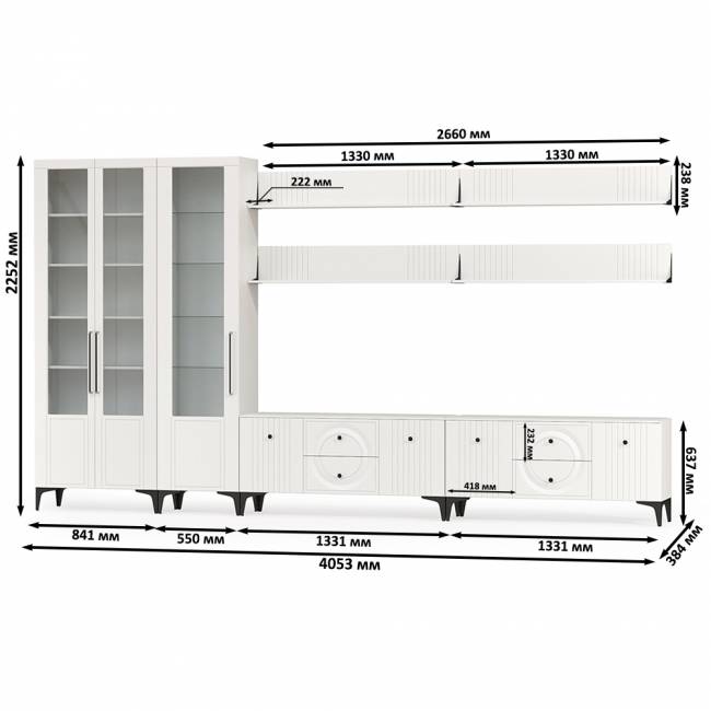 Валенсия стенка в гостиную комнату № 87 цвет белый шагрень