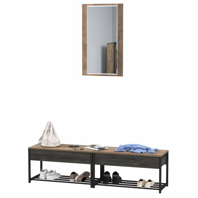 Две тумбы для обуви с сиденьем и зеркалом Трувор цвет дуб гранж песочный/интра Две тумбы для обуви с сиденьем и зеркалом Трувор цвет дуб гранж песочный/интра