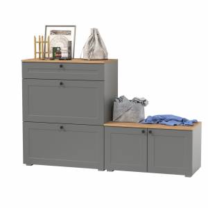 Тумба для обуви с тумбой две дверки Остин цвет серый графит/дуб крафт золотой