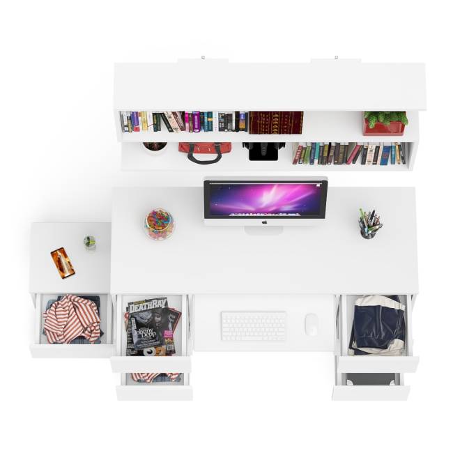 Двухтумбовый стол компьютерный Мори МС-2 с тумбочкой с ящиком и полкой на 1200 цвет белый