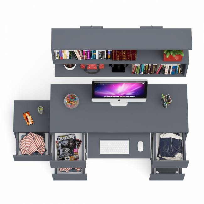 Двухтумбовый стол компьютерный Мори МС-2 с тумбочкой с ящиком и полкой на 1200 цвет графит