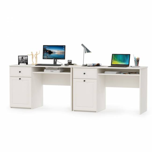 Два письменных стола Роуз цвет белый с тиснением поры дерева/ясень ваниль Два письменных стола Роуз цвет белый с тиснением поры дерева/ясень ваниль