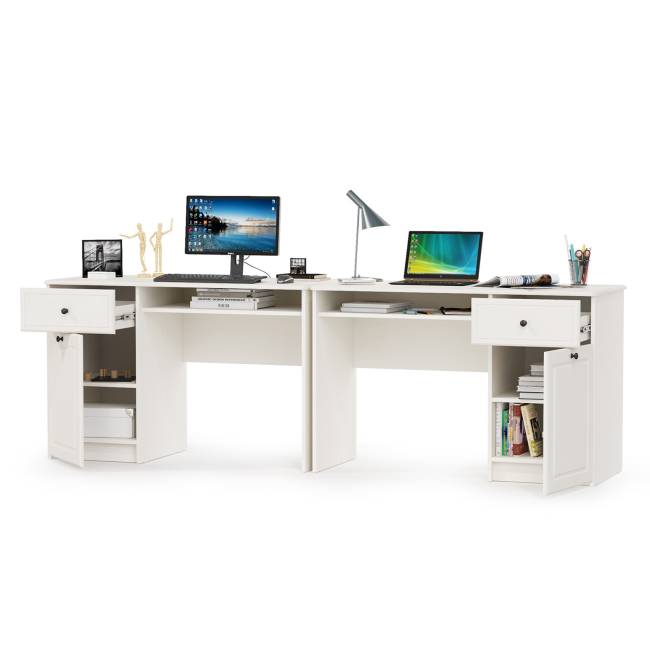 Два письменных стола Роуз цвет белый с тиснением поры дерева/ясень ваниль Два письменных стола Роуз цвет белый с тиснением поры дерева/ясень ваниль