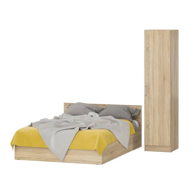 Двуспальная кровать с ящиками 1400 с пеналом Стандарт цвет дуб сонома