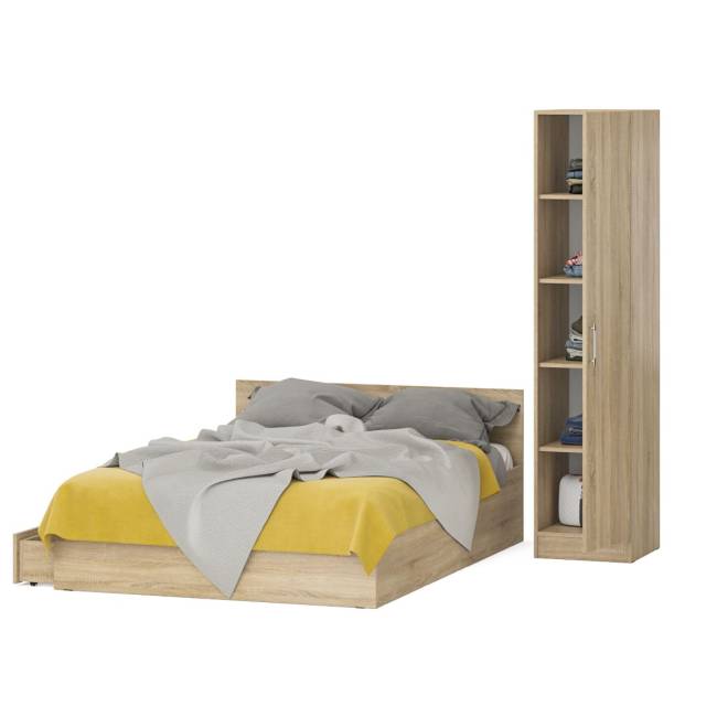 Двуспальная кровать с ящиками 1400 с пеналом Стандарт цвет дуб сонома