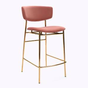 Дизайнерский полубарный стул Marko розовый, основание золото