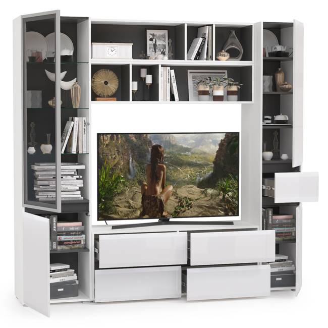 Сидней набор мебели № 42 цвет белый/чёрный/фасады МДФ белый глянец Сидней набор мебели № 42 цвет белый/чёрный/фасады МДФ белый глянец