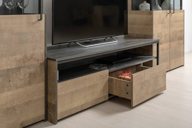 Стенка в гостиную с подсветкой в стиле лофт Трувор № 53 цвет дуб гранж песочный/интра Стенка в гостиную с подсветкой в стиле лофт Трувор № 53 цвет дуб гранж песочный/интра