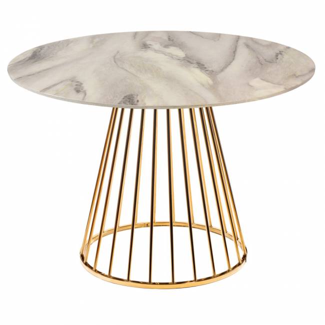 Стол Liverpool диам.100см, керамогранит белый мрамор с золотистыми ножками Стол Liverpool диам.100см, керамогранит белый мрамор с золотистыми ножками