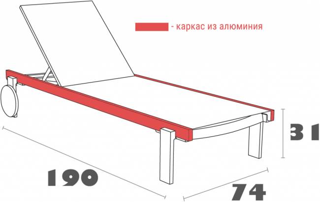 Шезлонг-лежак металлический Casablanca белый 1900х740х310 мм Шезлонг-лежак металлический Casablanca белый 1900х740х310 мм