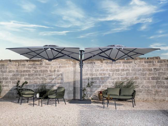 Зонт профессиональный двухкупольный 2.9х6 м Galaxia Dual V Carbon антрацит, серебристо-серый 2900х6000 мм