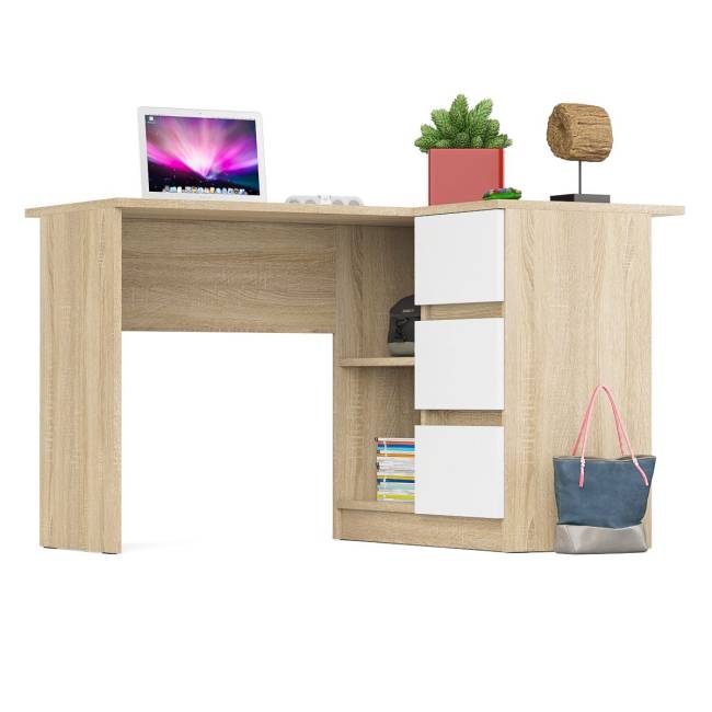 Угловой компьютерный стол Мори МС-16 правый цвет дуб сонома/белый