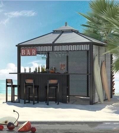 Павильон барный "Бакарди", плетеный, серый