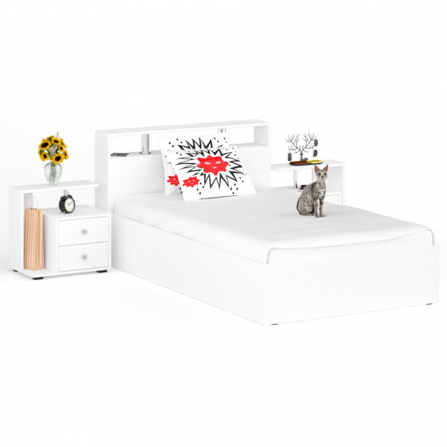 Кровать 1200 Камелия + две тумбы цвет белый Кровать 1200 Камелия + две тумбы цвет белый