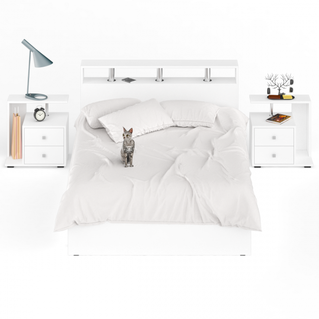 Кровать 1400 Камелия + две тумбы цвет белый Кровать 1400 Камелия + две тумбы цвет белый