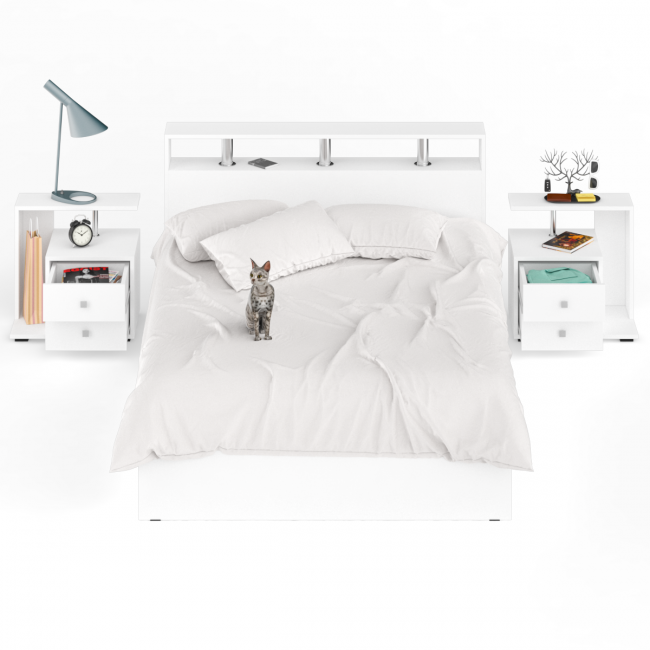 Кровать 1400 Камелия + две тумбы цвет белый Кровать 1400 Камелия + две тумбы цвет белый