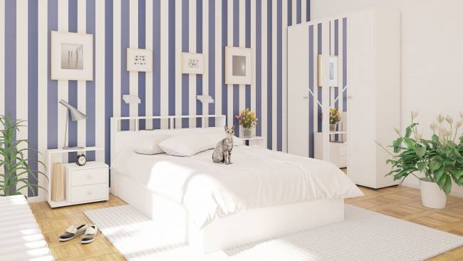 Кровать 1400 Камелия + две тумбы цвет белый Кровать 1400 Камелия + две тумбы цвет белый