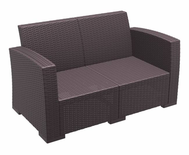 Диван пластиковый плетеный двухместный с подушками Monaco Lounge коричневый 1400х790х790 мм