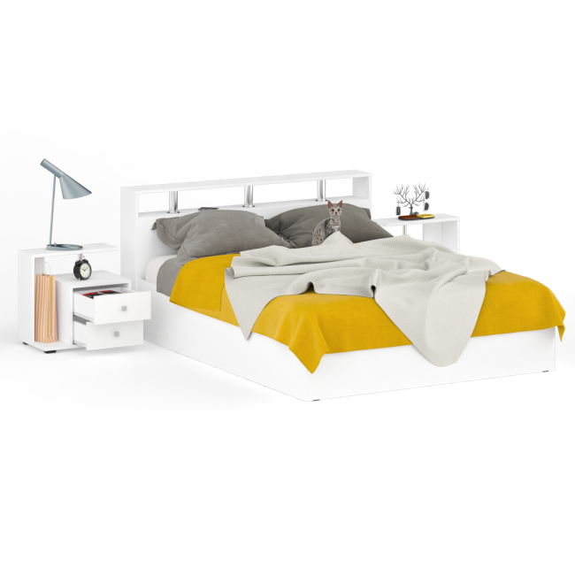 Кровать 1600 Камелия + две тумбы цвет белый