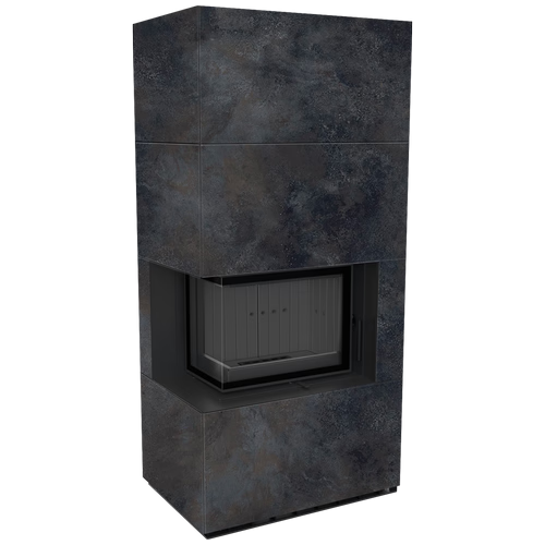 Каминокомплект Kratki PRO FLOKI OSSIDO NERO, угловое стекло слева