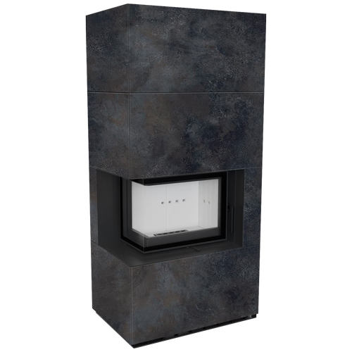 Каминокомплект Kratki PRO FLOKI OSSIDO NERO, угловое стекло слева