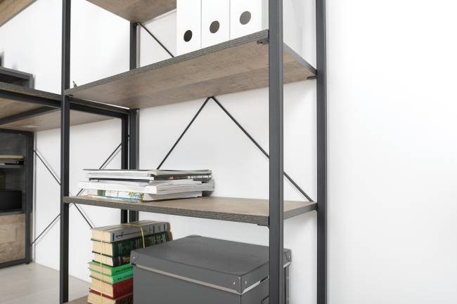 Два открытых стеллажа с полками и ТВ-тумба Трувор цвет дуб гранж песочный/интра Два открытых стеллажа с полками и ТВ-тумба Трувор цвет дуб гранж песочный/интра