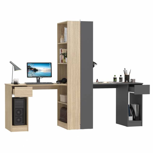 Столы компьютерные со стеллажами - комплект из двух штук Лайт 10.01 цвет плэйн/тёмно-серый