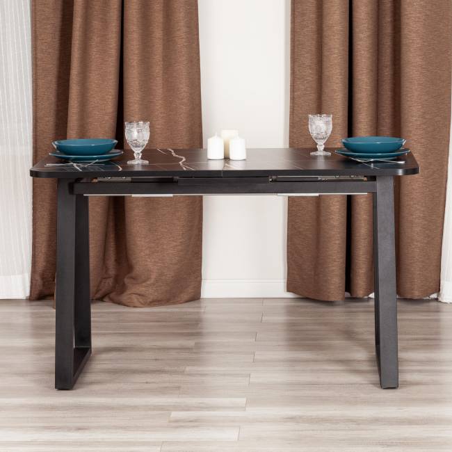 Стол MALTIDO ЛДСП/HPL/металл, 130 х 75+30 х 75 см, Мрамор чёрный/чёрный Мрамор чёрный/чёрный ЛДСП/HPL/металл