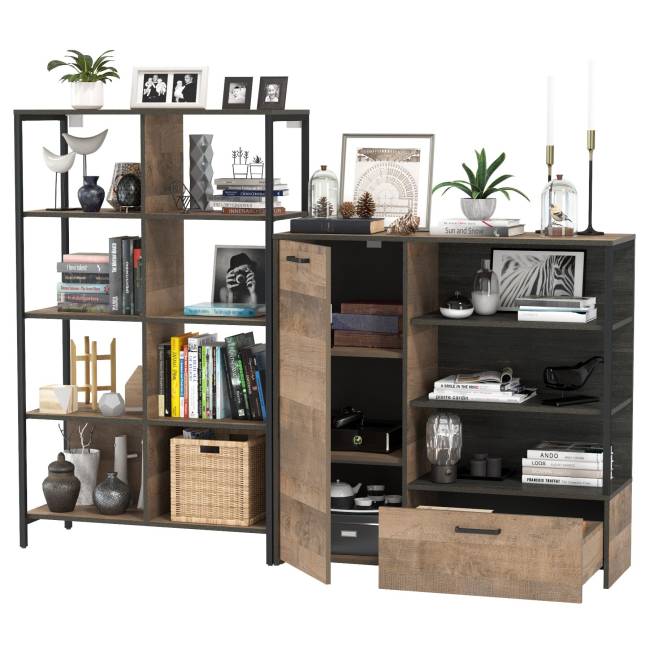 Стеллаж 13.151.02 с комодом с ящиком и дверкой Трувор цвет дуб гранж песочный/интра