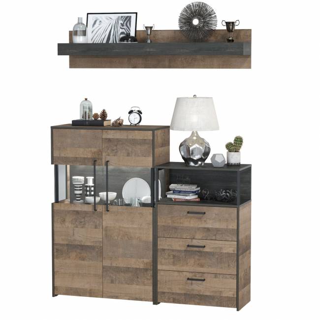 Комод с витриной и подсветкой и комод с ящиками Трувор цвет дуб гранж песочный/интра