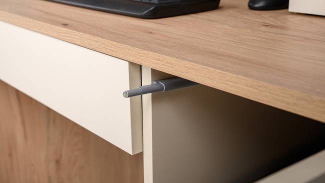 Компьютерный стол с системой хранения Комфорт 12.71 цвет гикори рокфорд натуральный/сатин